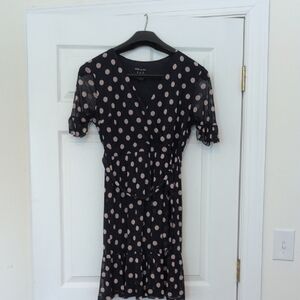 Chic Black Midi Dress with Pink Polka Dots